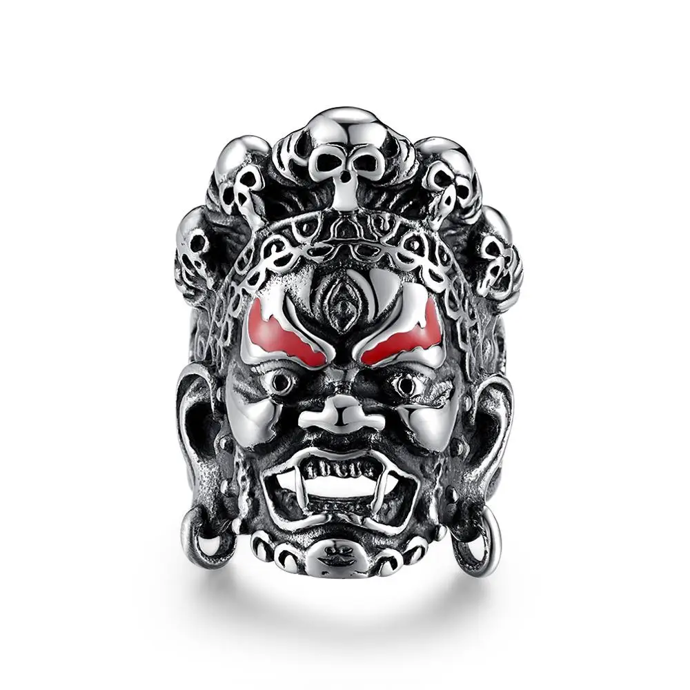 

JZ354 Vintage Buddhism Big Black God Ring For Men Stainless Steel Jewelry Rings 2019 New Arrivals, Red
