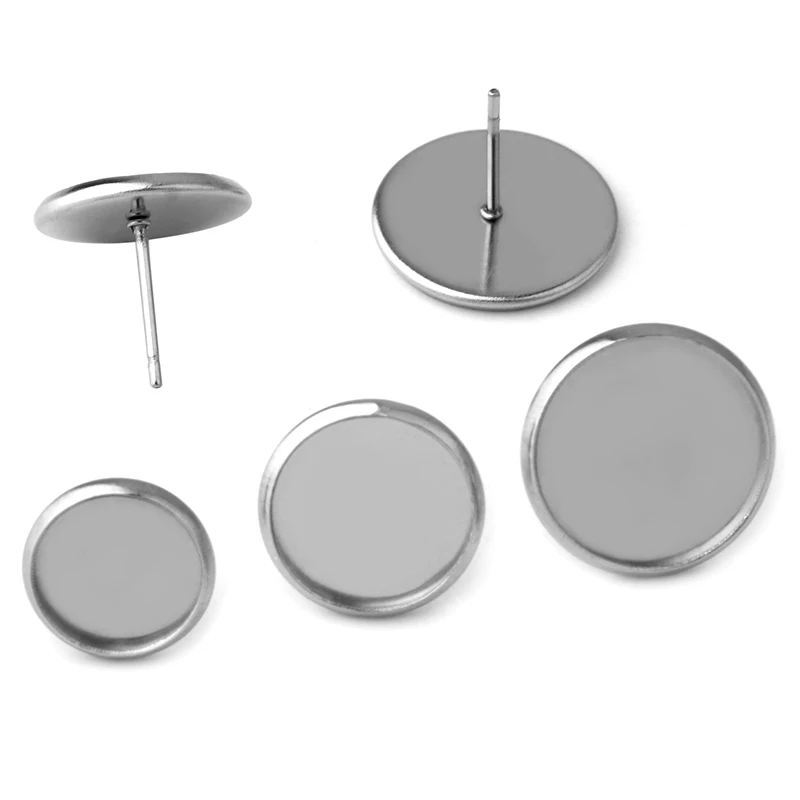 

2019 stainless steel earring Cabochons blank base 6/8/10/12/14/16/18/20/25mm accessories for women handmade Stud earring, N/a