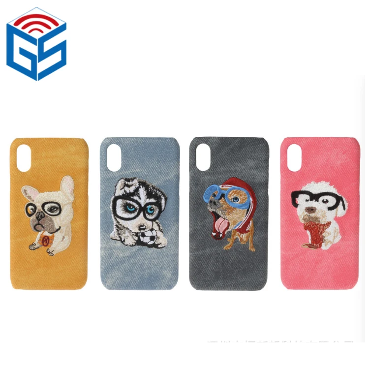 

Customized 3D hand embroidered cute anmimal for iphone x 10 ten phone case embroidery