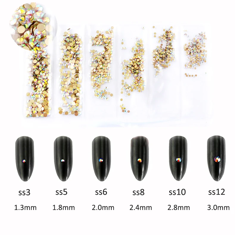 

China Free Shipping Fashion Bling 6 Mixed Sizes Nailart Rhinestones Hot Sale
