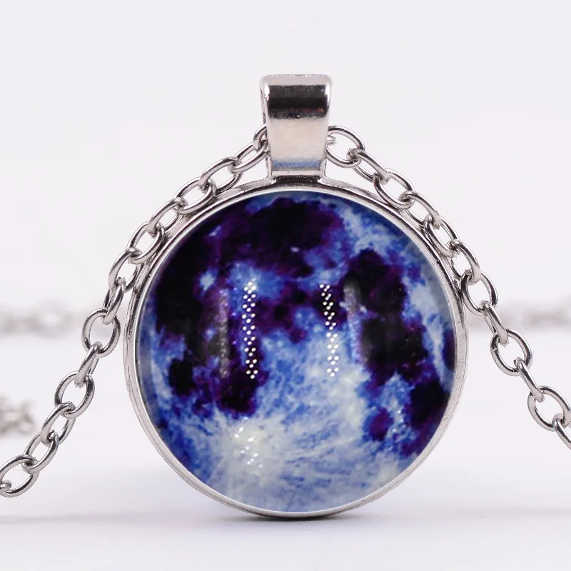 

Hot sale Harajuku universe fantasy starry night light necklace DIY retro time gemstone glass luminous pendant necklace wholesale