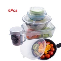 

factory price 6 pack set size food grade flexible Safely Reusable silicone stretch lids Food Cover cup bowl pot cover