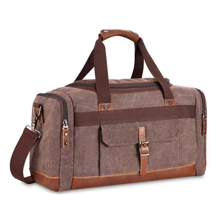 Brown Leather Duffle Bag Canvas Travel Bag With Leather Trim - Buy ...