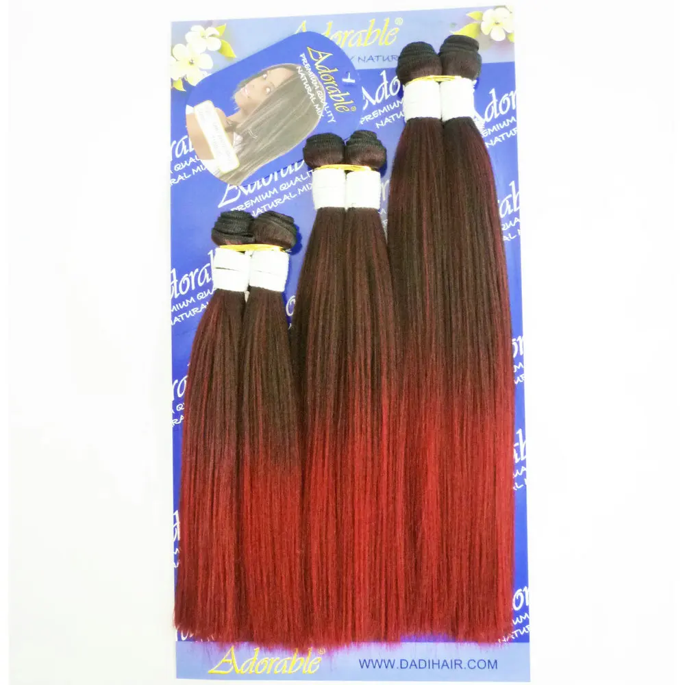 

Wholesale Adorable 6pcs premium ombre silk straight yaki weave artifical synthetic fiber hair extensions for black woman, 1;1b;2;4;99j;613 etc.