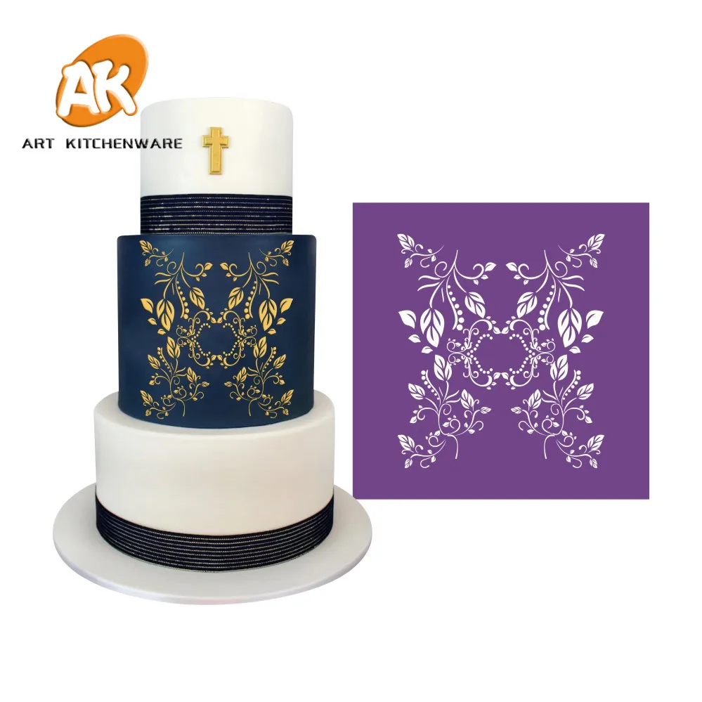 

AK Fondant Cake Decorating Flower Drawing Stencil Safe for Food Stencil Icing Tools Wedding Cake Decoration Mesh Stencil Purple