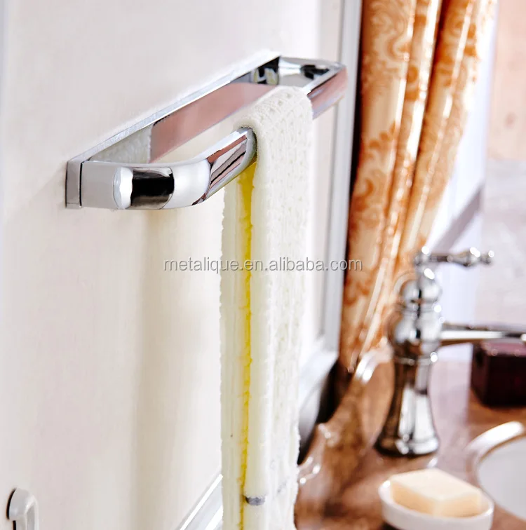 
Metalique Wall Mounted Bathroom Accessories Solid Brass Chromed Single Towel Rail Bar Rack Holder 