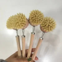 

biodegradable eco friendly Round head Long Handle Pan dish stove sink Cleaning Scrub Kitchen beech wooden natural sisal Brush