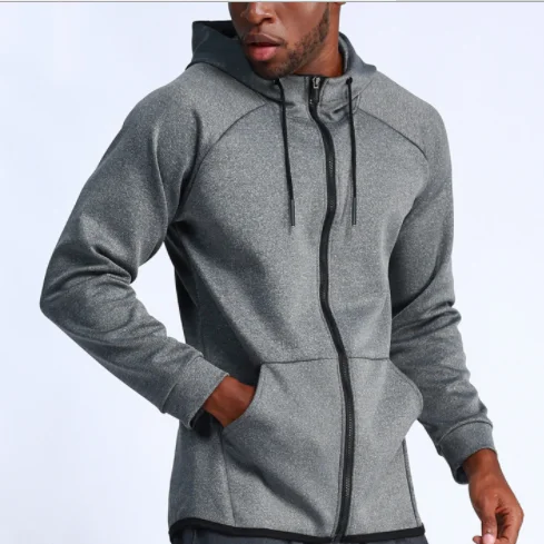 

Sports Jacket Men Hooded Basketball Training Sportswear Outdoor Running Breathable Quick Drying Fitness Jacket, Black,light gray,dark gray