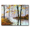 100% hand painted artwork nice golden Early Autumn river forest scene oil painting on canvas
