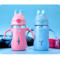 

Factory wholesale borosilicate double protective baby water bottle with food grade silicon straw baby drink milk bottle