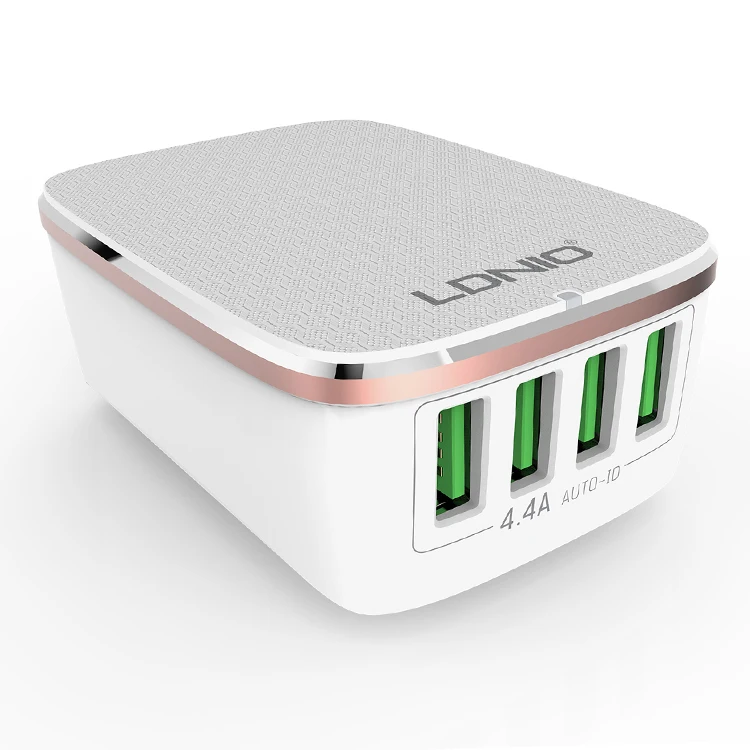 

LDNIO 4 USB Travel Charger 4.4A USB Adaptor with 4 EU UK US AU plug USB Charger, White