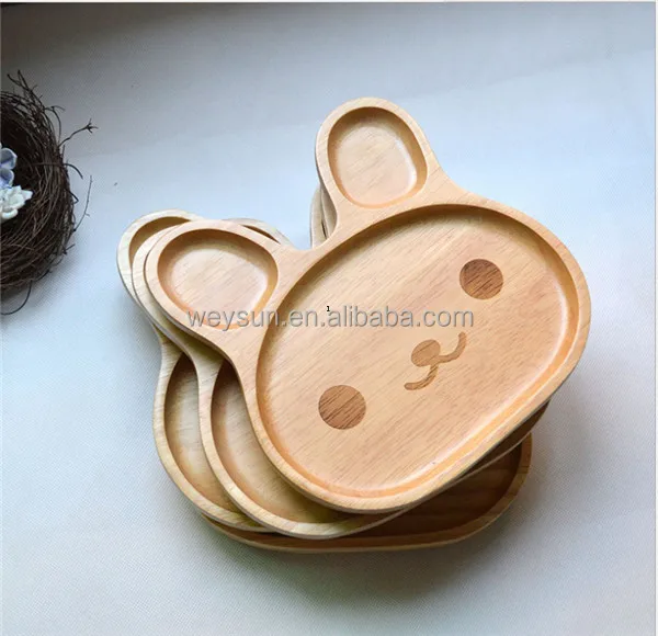 

Cute Wood Child 3 Compartment Plate Divided Tray Baby Cartoon Rabbit Plate Appetizer Platter 20*20*6.2cm