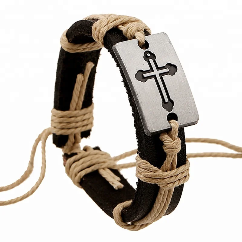 

logo leather curved cheap thread cross knot bracelet