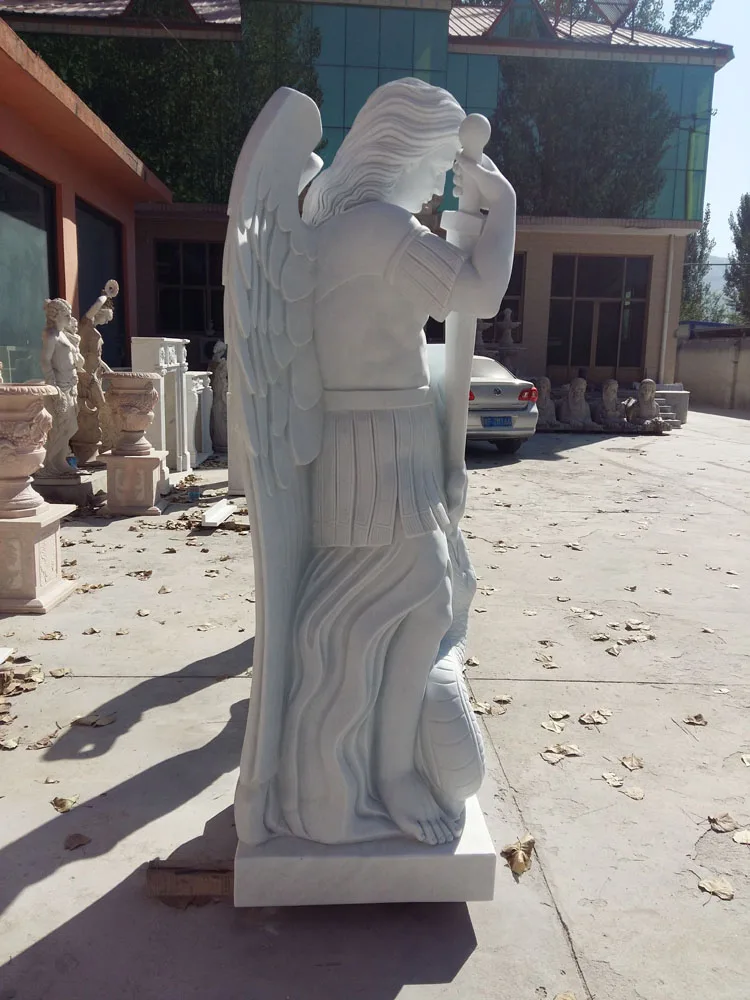 Outdoor Garden Decoration Stone Carving Marble Statues St Michael