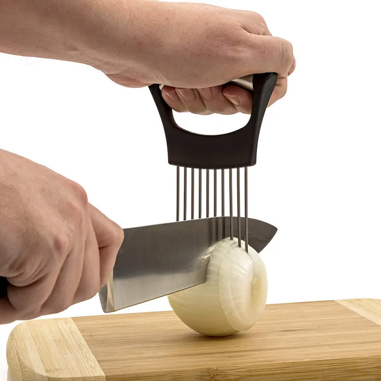 

Stainless steel grip handle onion fork holder for slicing, Black