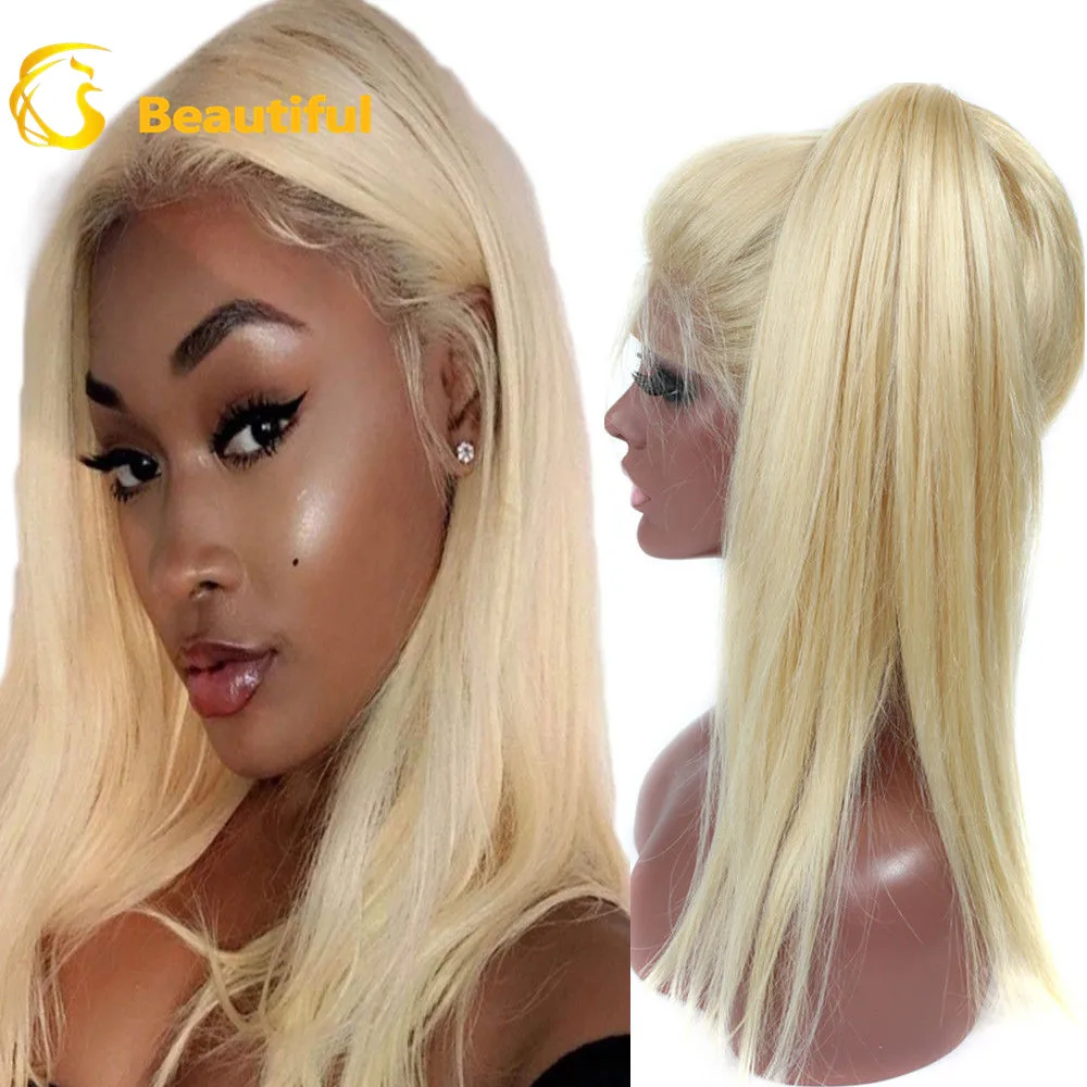 Wholesale raw indian hair unprocessed virgin silky straight 24inch blonde color 613 full lace wig