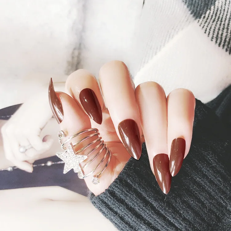 

F109 24 pcs/box full cover press on coloured pointed nail tips acrylic nail tips natural wholesale different types of nail tips, Colorful