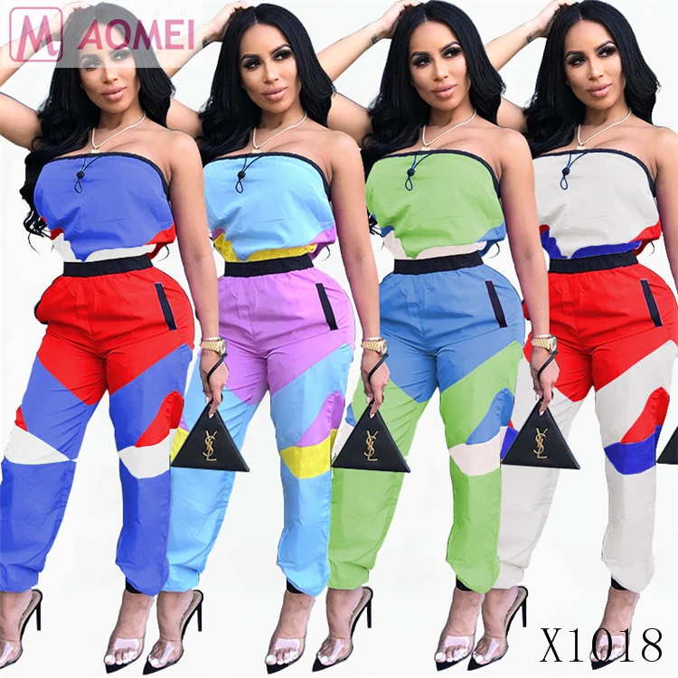 

X1018 Summer 2019 women fashion patchwork strapless casual jumpsuit, N/a