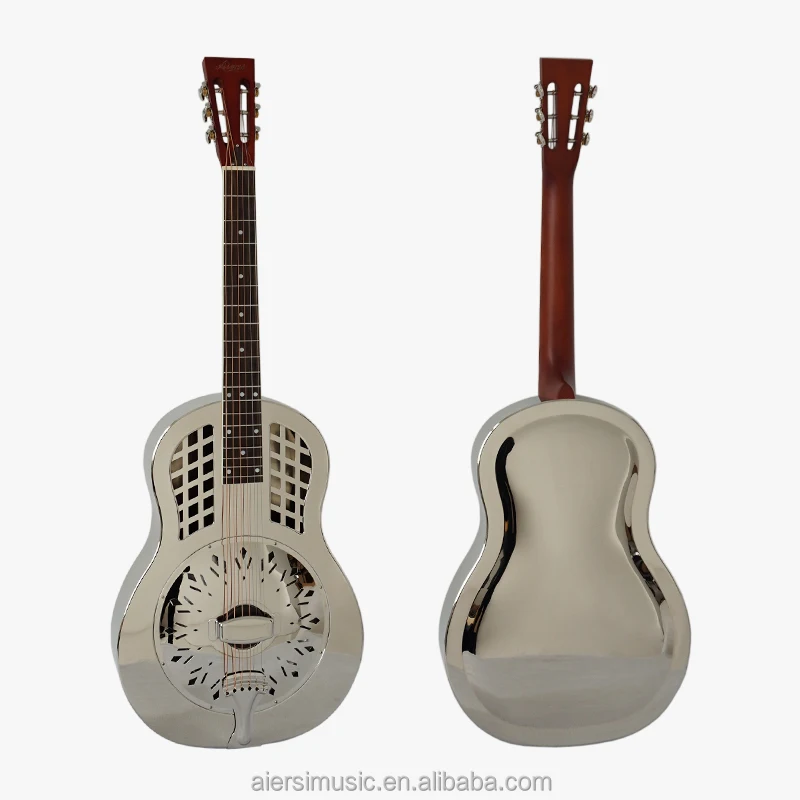 

Aiersi brand Duolian Single Cone Vintage Bluegrass Golden Finishing Bell Brass Body Resonator Guitar for sale, Chrome plated