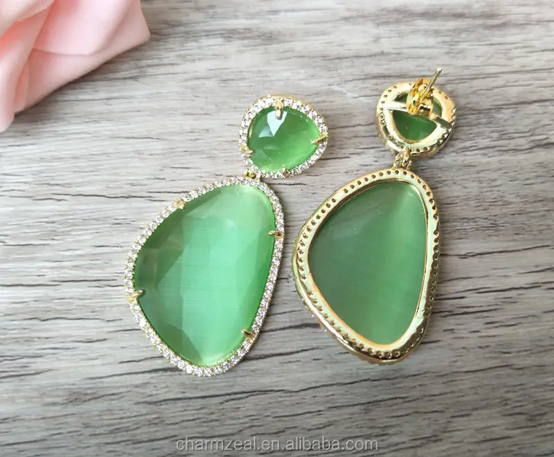 CZ-E0214 Teardrop opal Earrings CZ Crystal zircon Stone Micro pave Gem stone Dangle Earring,Cat's eyes Stone Earrings Jewelry