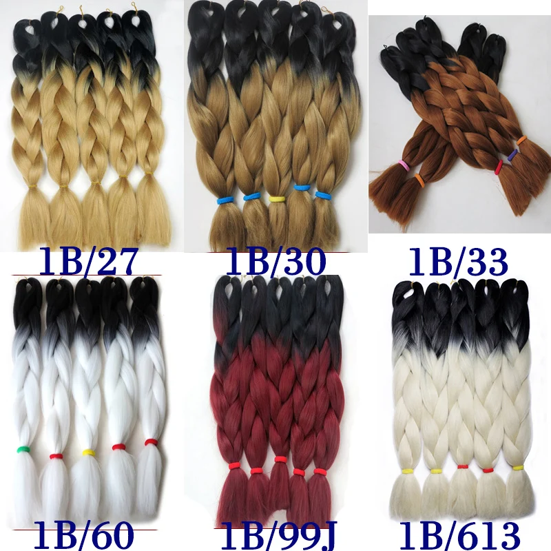 
Ombre Braiding Hair Two Tone Color High Temperature Kanekalon Jumbo Braids Hair Extensions 