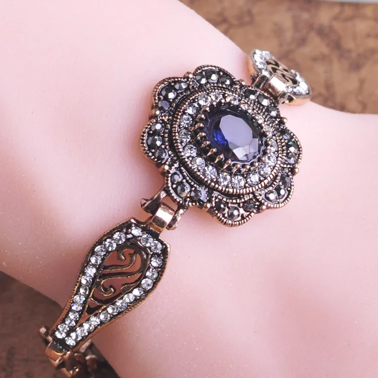 

Wholesale Vintage Turkish Resin Round Jewelry Chain Bracelet Bangle Antique Bronze Women Accessories, Blue;green