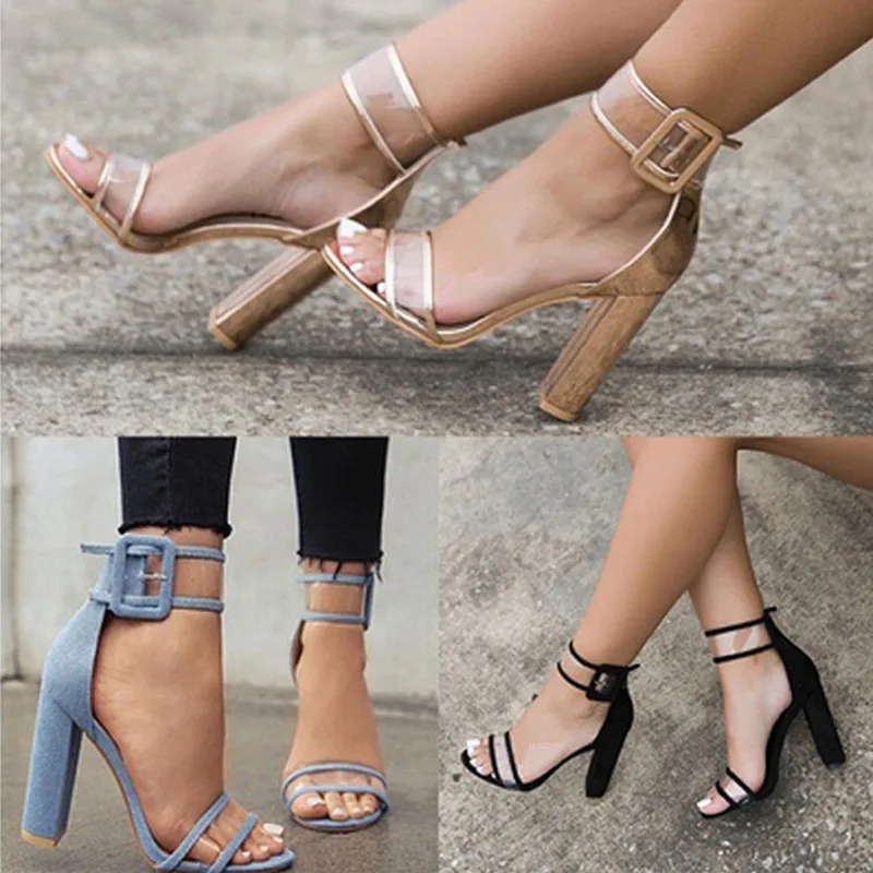 
F20654A Wholesale fashion women high heels plus size shoes buckle sandal for ladies 