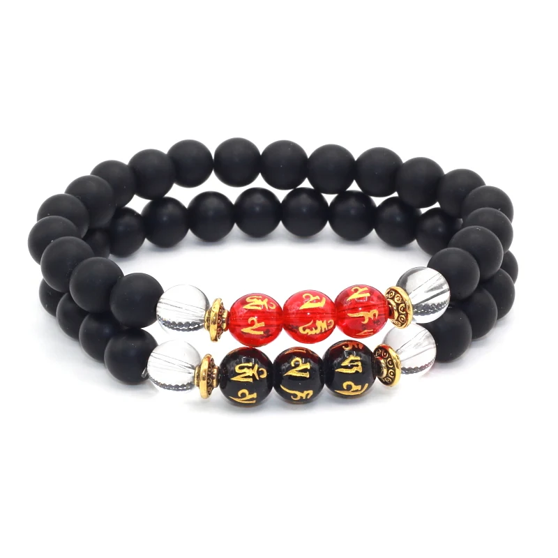 

Tibetan Style 8mm Onyx Om mani padme hum Mantra Beaded Yoga Onyx Natural Stone Men Bracelet, Any other colors you want