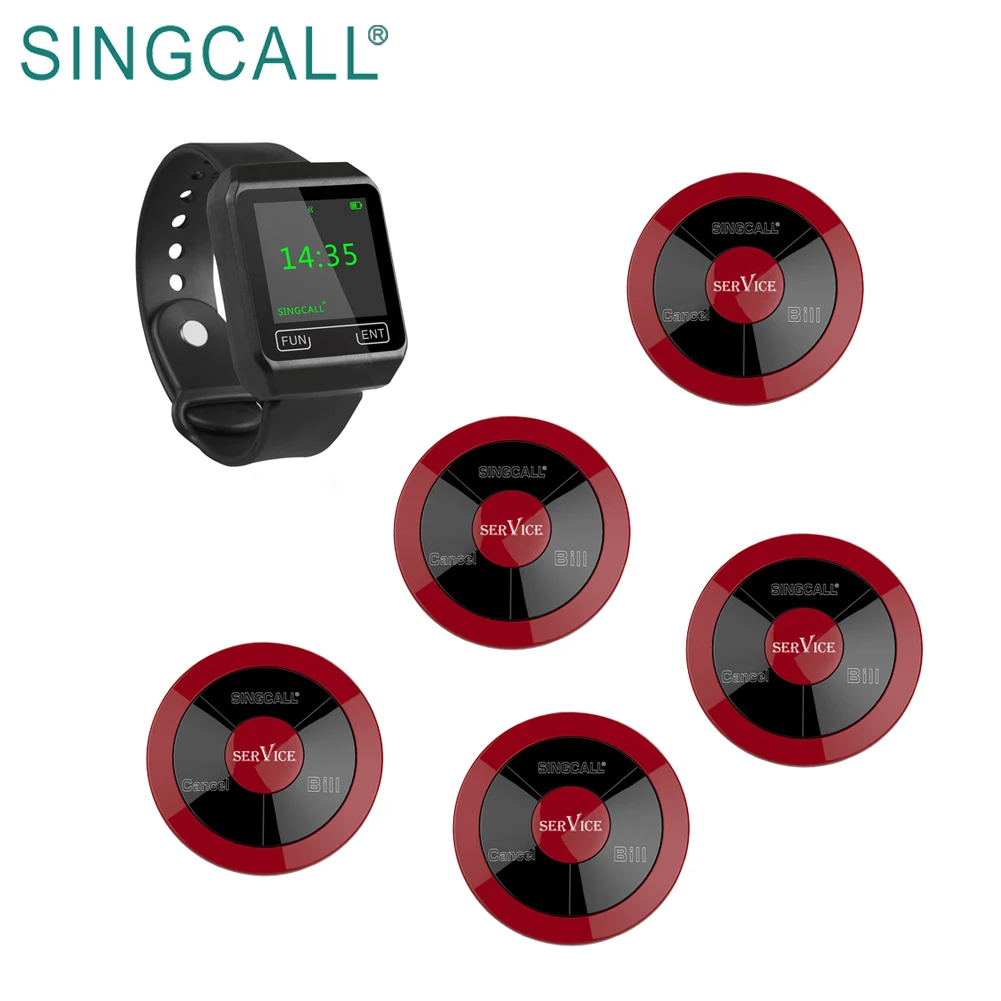 

SINGCALL Restaurant Smart Watch Waiter Calling System for Customers Service, Black, red