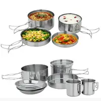

8 pcs Stainless Steel Camping Cookware Set with frying pan camping pot