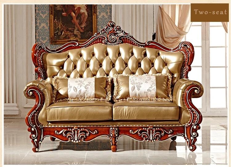 high quality European antique living room sofa furniture genuine leather set pfy10002