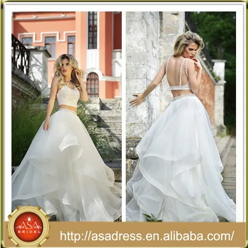 Rm04 2015 Unique Two Piece Crop Top Ball Gown Skirt Bridal Wedding