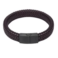 

Men Jewelry Brown Braided Leather Bracelet With Stainless Steel Magnetic Clasp