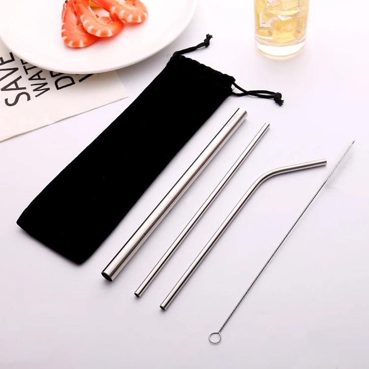 

3PCS Reusable Metal Straws 8.5 Stainless Steel Straws with Cleaning Brush