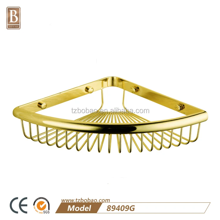 Luxury Brass Wall Mount Bathroom Wire Gold Plated Shower Basket