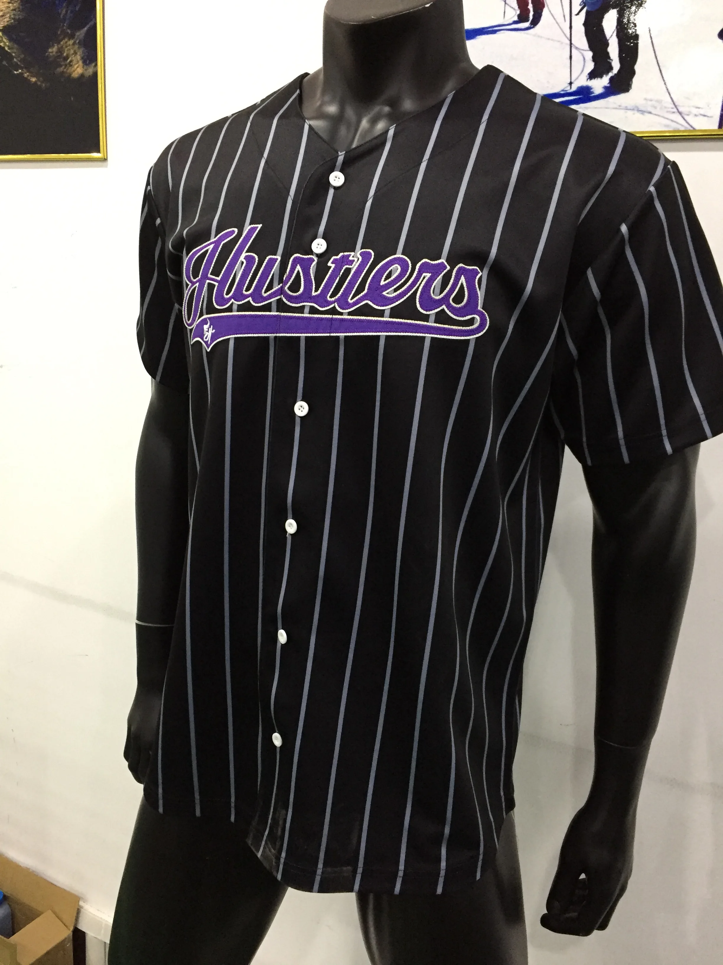purple pinstripe baseball jersey