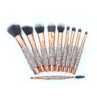 

Best Selling Tool 10pcs Luxury Glitter Handle Rose Gold Makeup Brushes Professional With PU Bag