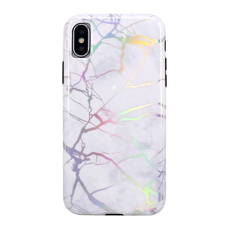 

Shiny Granite Soft Case for iPhone 8 Plus , For iPhone X Holo Marble Case, Light purple/ white;2 colors optional as the photo