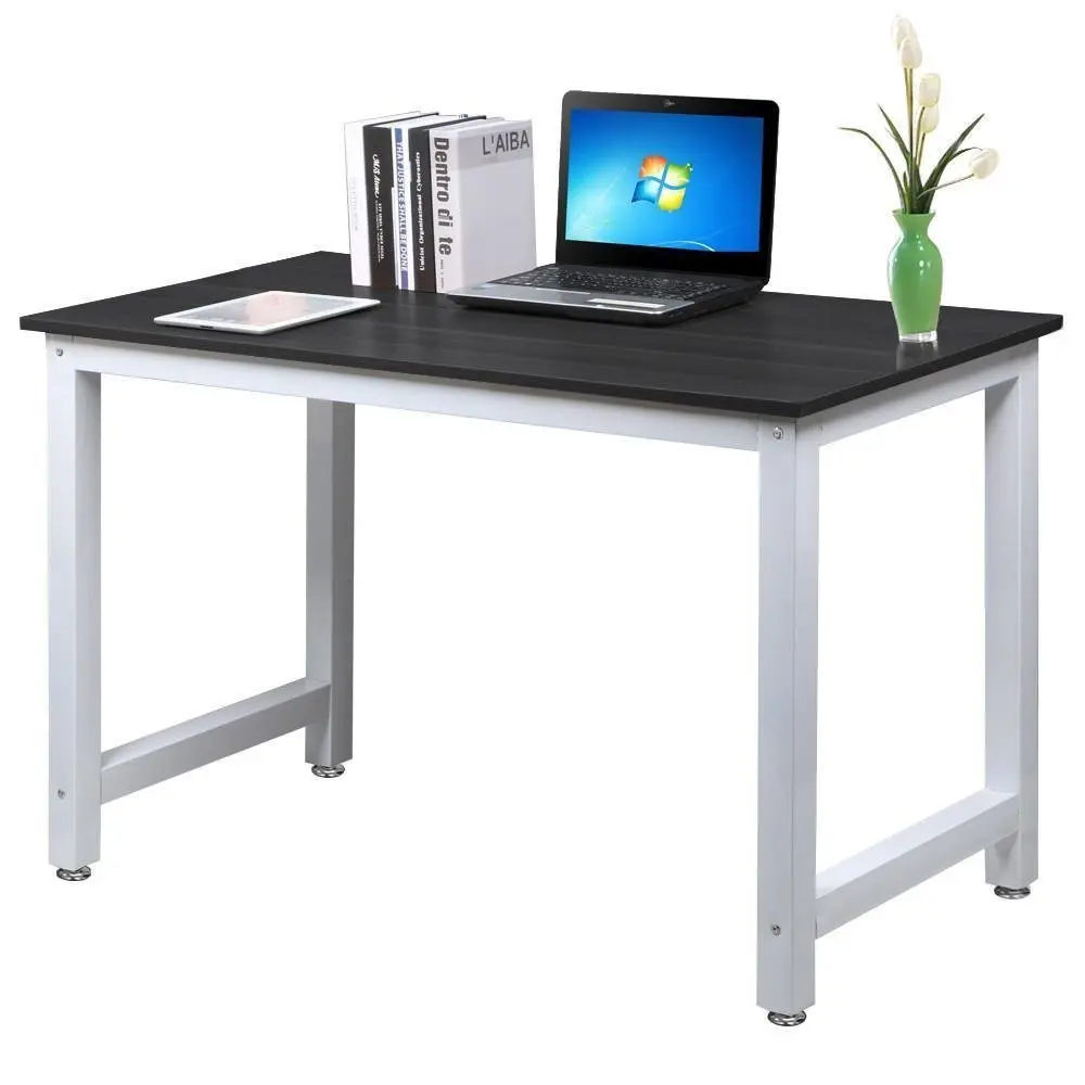 Modern Simple Design Computer Desk Office Desk Writing Table Study Table Office Workstation Meeting Desk Gaming Desk, Black + White leg