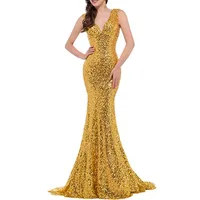 

Luxury Mermaid Dress Sexy V-neck Halter Design Golden Sequin Long Bridal Gowns Evening Dresses Cocktail Party Dress