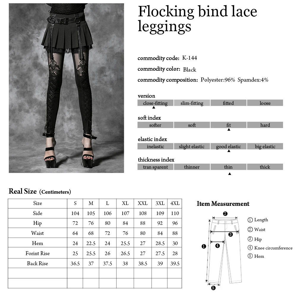 K-144 Fashion women leggings Gothic lace Sexy Womens black leather leggings