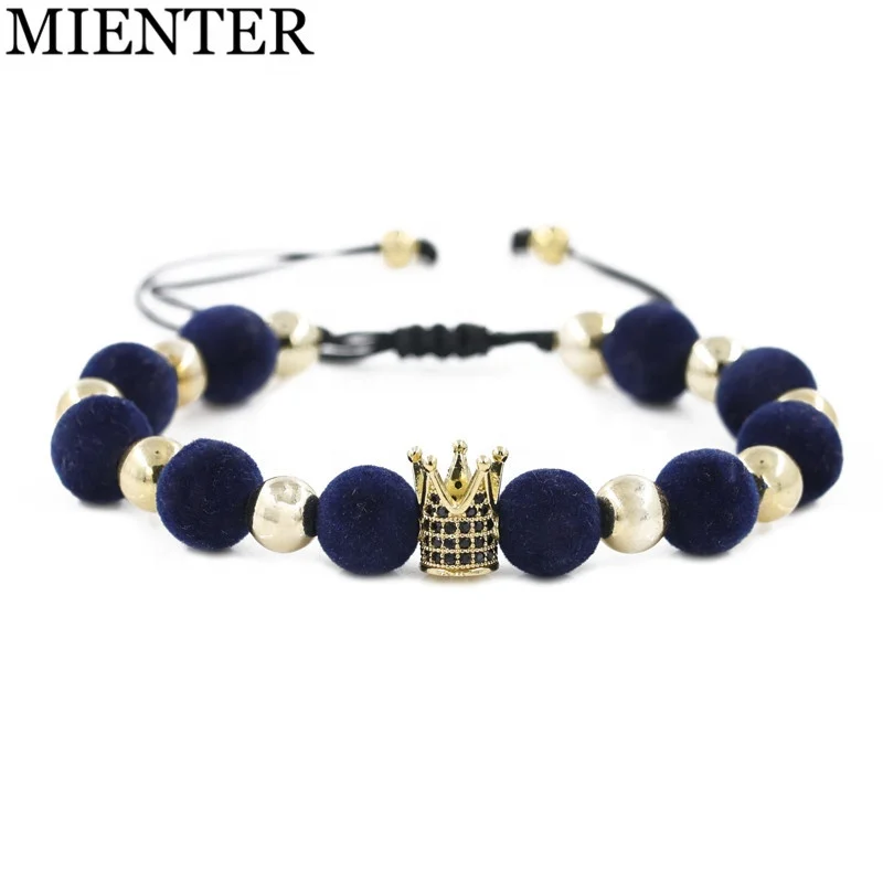 

2019 New women weaving friendship CZ crown copper brass beads adjustable braided bracelet, Picture