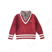 autumn kids boy children sweater baby boys plaid shirts collar knitted polo sweater colorful stripe cuffs&hem child pullover