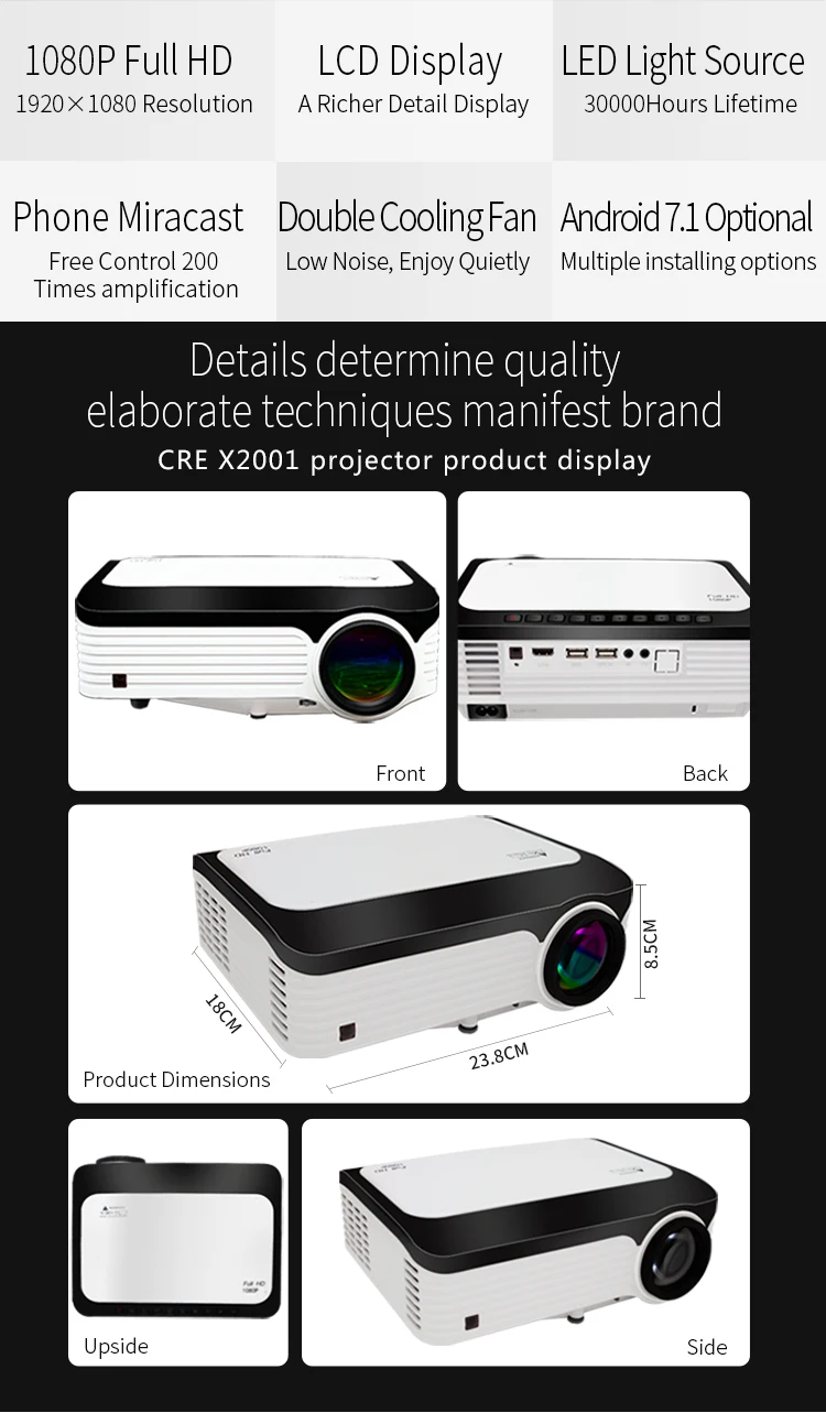 CRE 2019 hot sale OEM LCD proyector 3200 Lumens  full HD 4K portable home theater projector