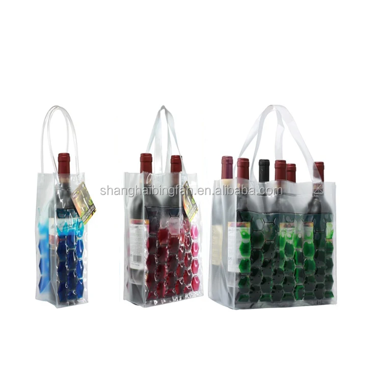 

Amazon hot sale PVC waterproof gel reusable 6 pcs wine bottle cooler cold sleeve bag