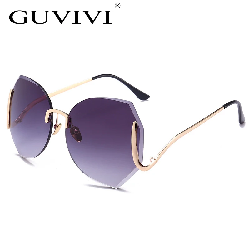 

GUVIVI CE&FDA Custom logo sunglasses case Sexy women sun glasses China wholesale High quality Gradient Rimless sunglasses, Pink;rose gold;red;blue;green