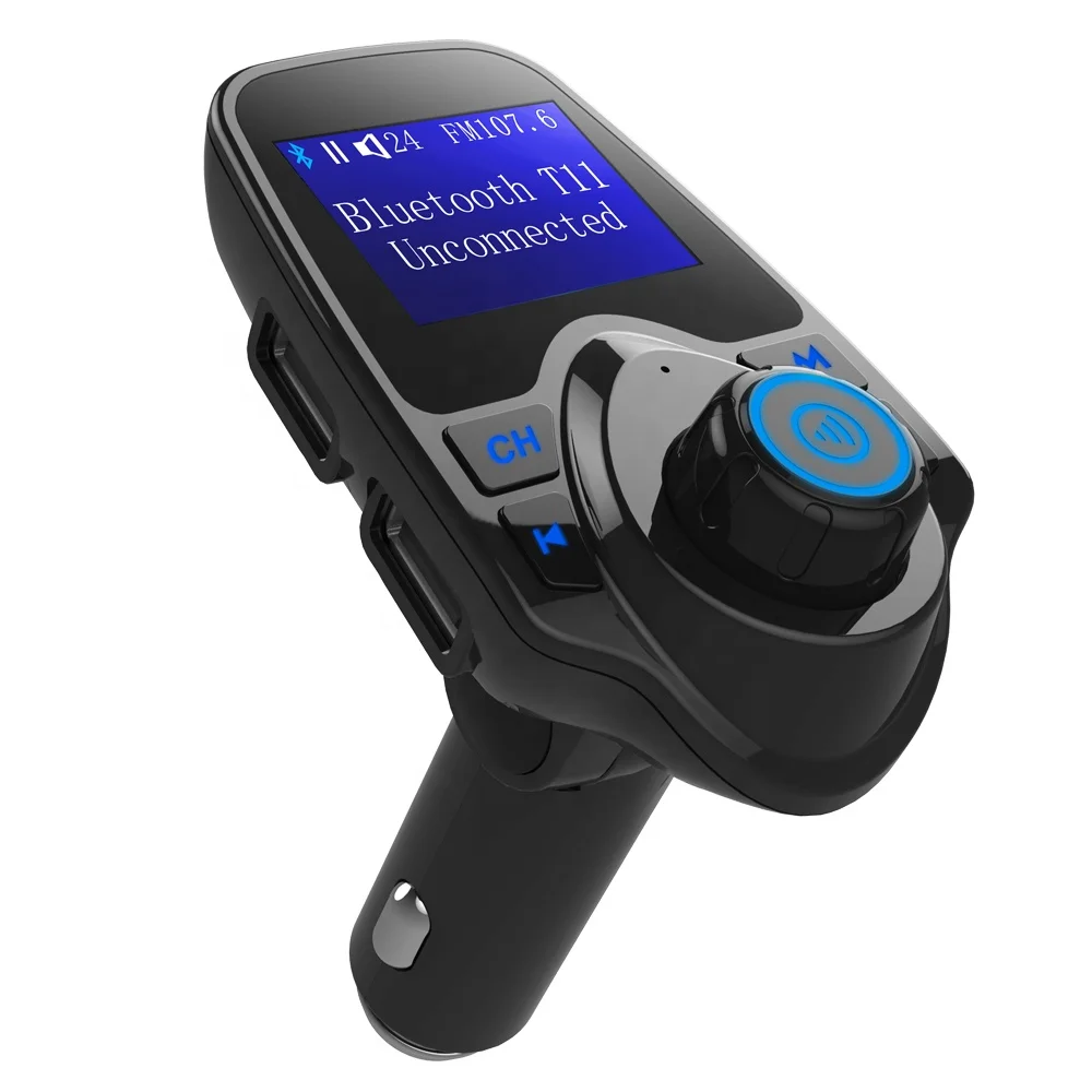 

T11 Bluetooth V4.2 FM transmitter with AUX, read microSD card/U-disk, DC 5V3.4A charging, display car voltage-Blue light