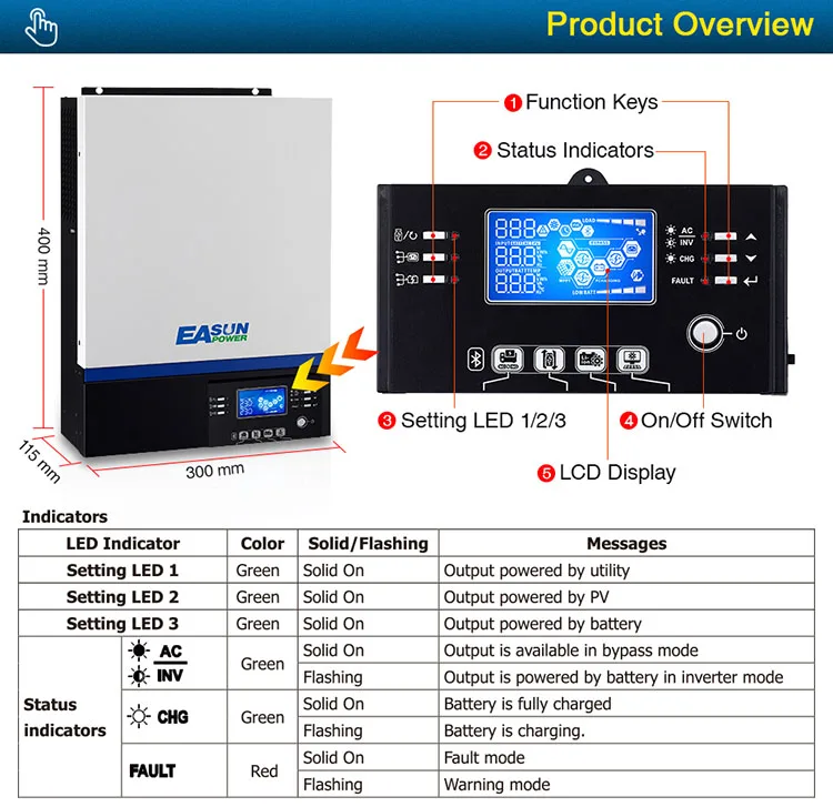 Easun Power Bluetooth 220v 48v 50hz 500vdc 80a 5000w Pure
