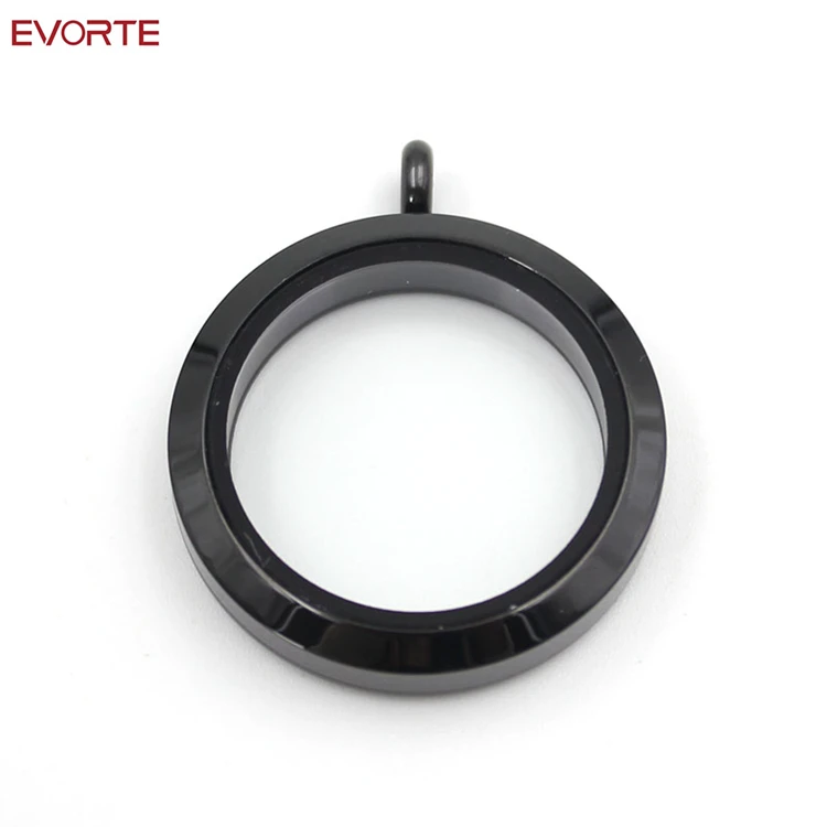 

Hot Sale Fashion Stainless Steel Waterproof Screw Round Memory Floating Locket Glass Locket Pendant, Black