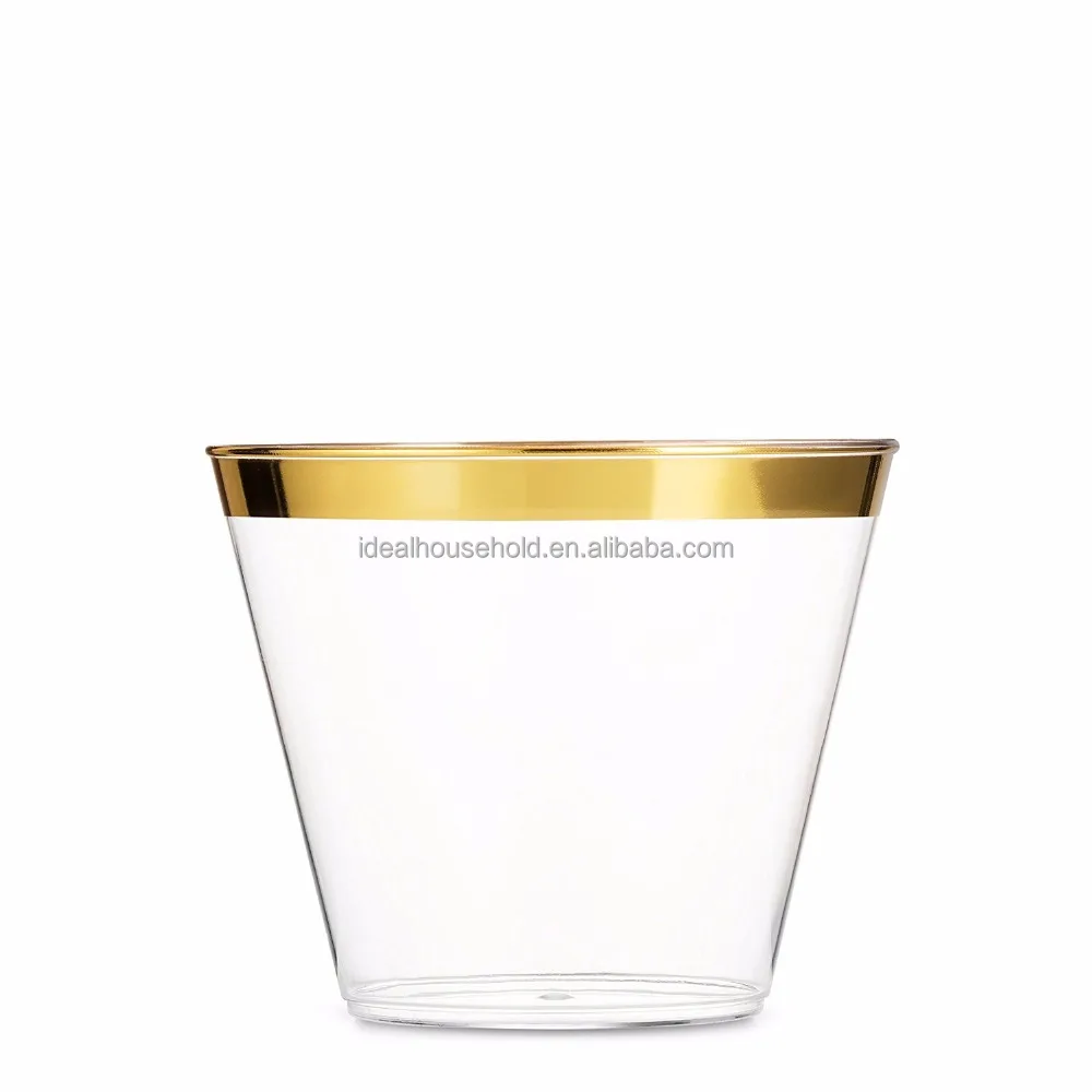 

9 OZ Disposable Plastic Gold Rim Cup